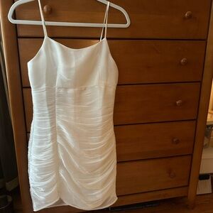 Storia White Ruched Bridal Mini Dress